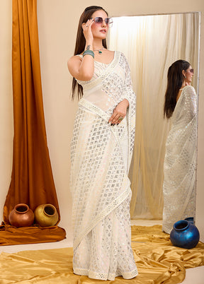 Cream Georgette Saree With Blouse Piece