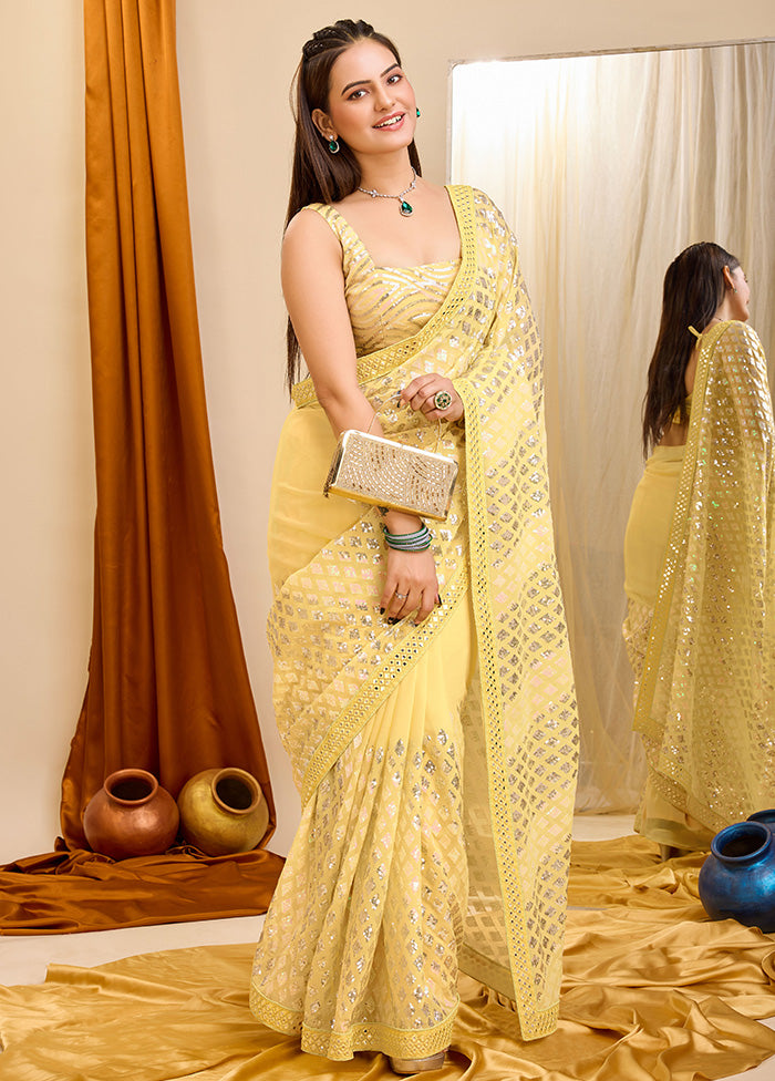 Yellow Georgette Saree With Blouse Piece