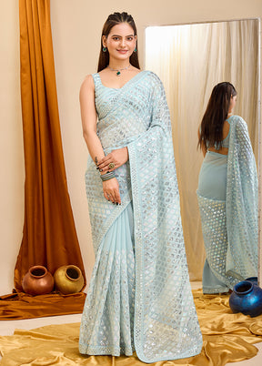 Sky Blue Georgette Saree With Blouse Piece