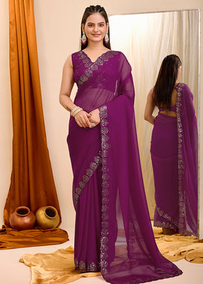 Wine Organza Saree With Blouse Piece