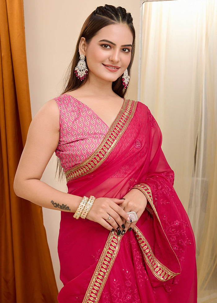 Pink Organza Saree With Blouse Piece