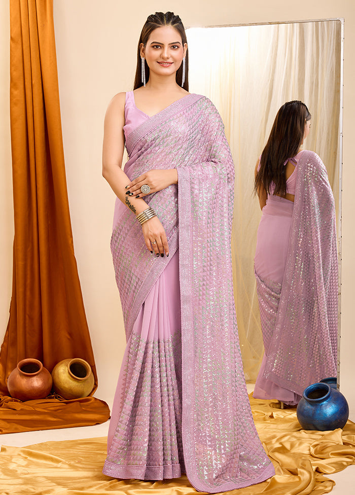 Pink Georgette Saree With Blouse Piece