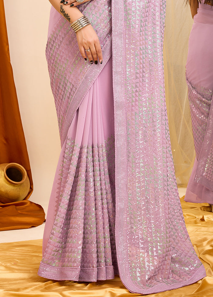 Pink Georgette Saree With Blouse Piece