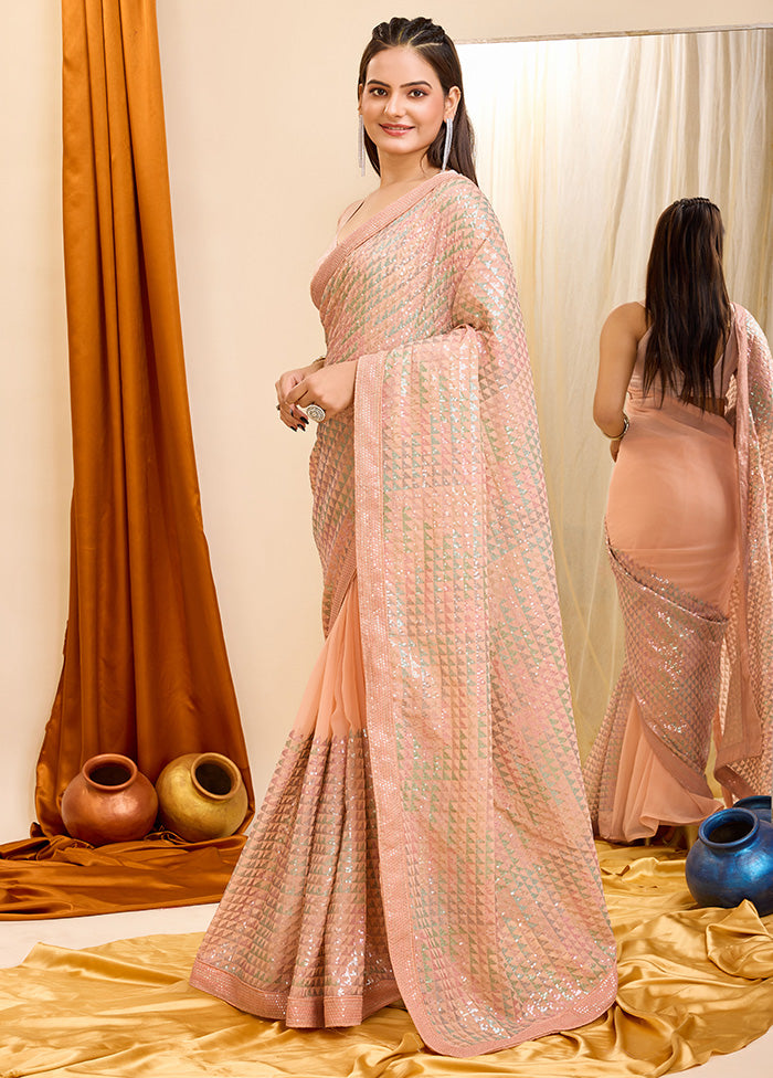 Peach Georgette Saree With Blouse Piece