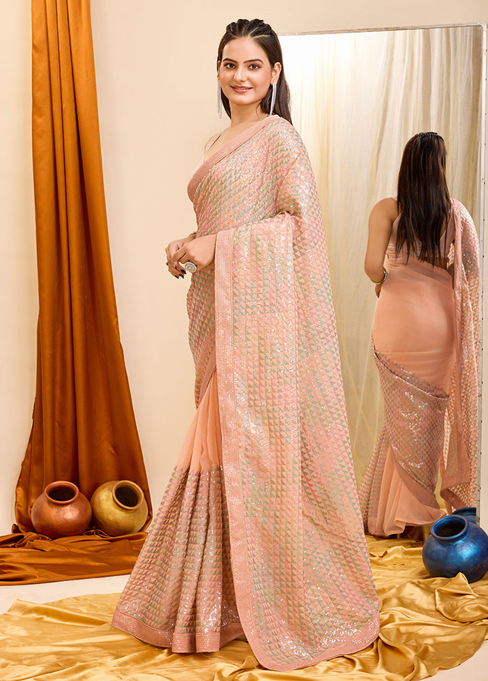 Peach Georgette Saree With Blouse Piece