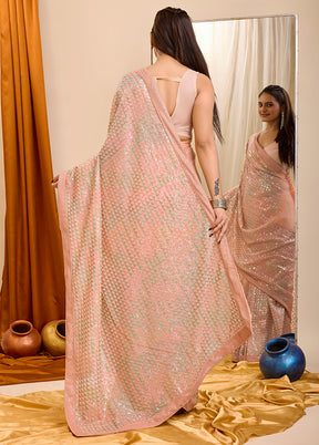 Peach Georgette Saree With Blouse Piece