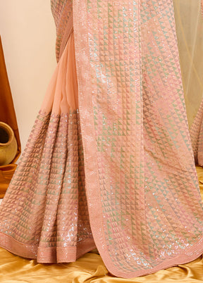 Peach Georgette Saree With Blouse Piece