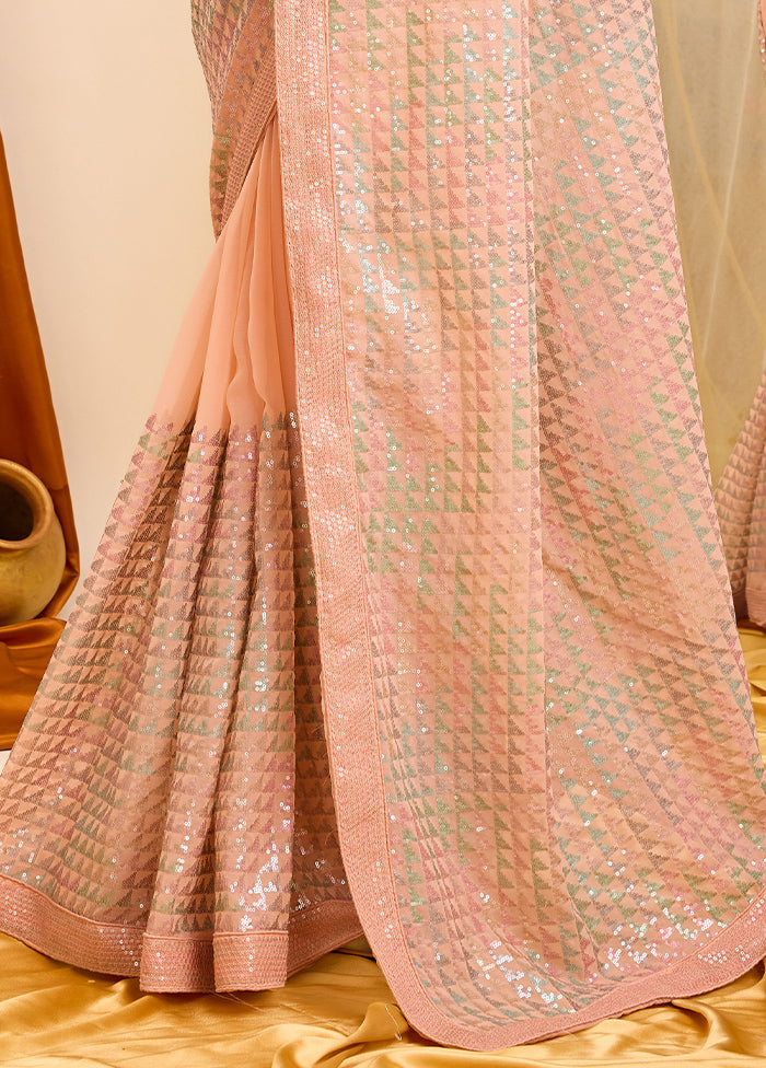 Peach Georgette Saree With Blouse Piece