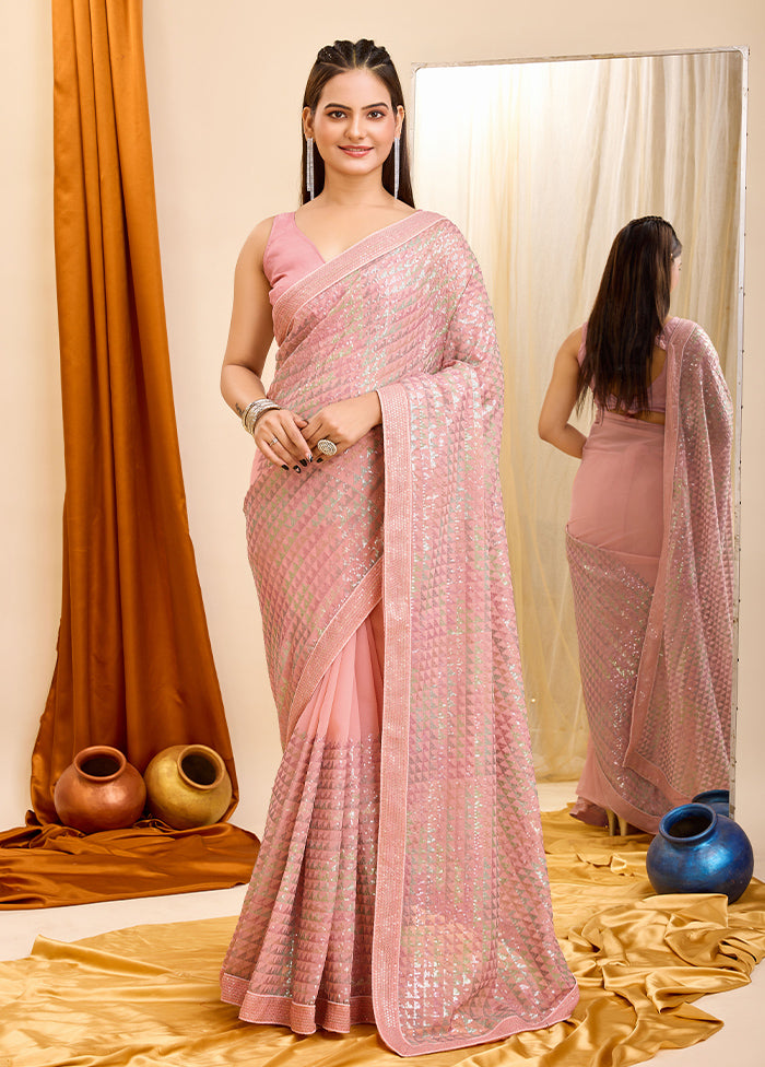 Pink Georgette Saree With Blouse Piece