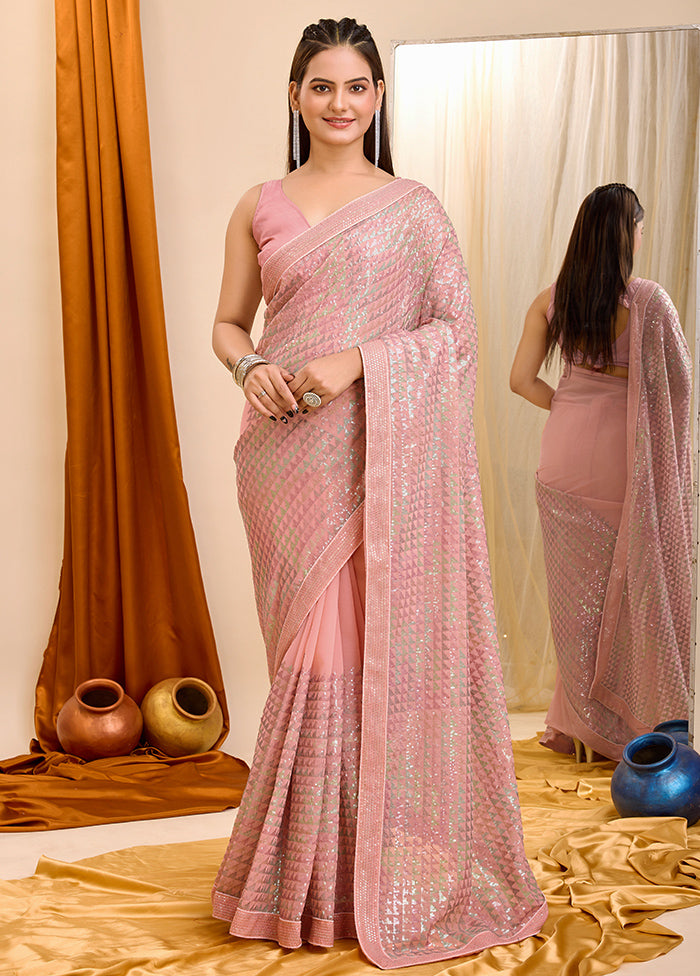 Pink Georgette Saree With Blouse Piece