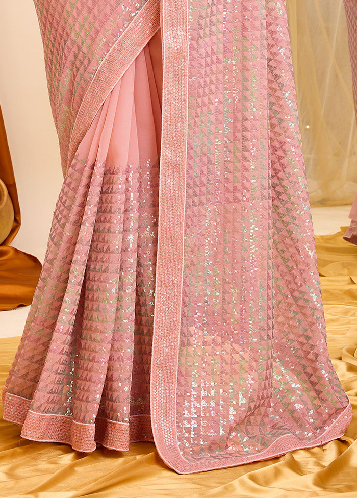 Pink Georgette Saree With Blouse Piece