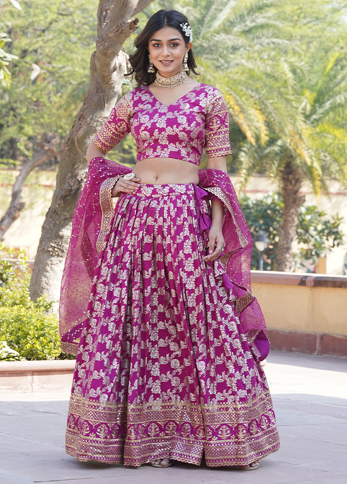 3 Pc Magenta Viscose Semi Stitched Lehenga Set