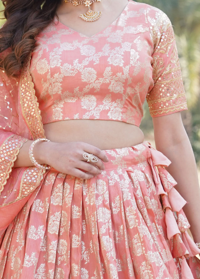 3 Pc Peach Viscose Semi Stitched Lehenga Set