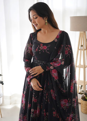 Black Readymade Pure Net Anarkali Gown