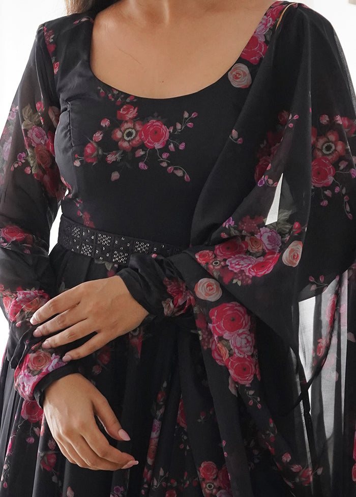 Black Readymade Pure Net Anarkali Gown