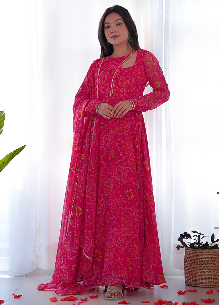 Pink Readymade Pure Silk Anarkali Gown - Indian Silk House Agencies