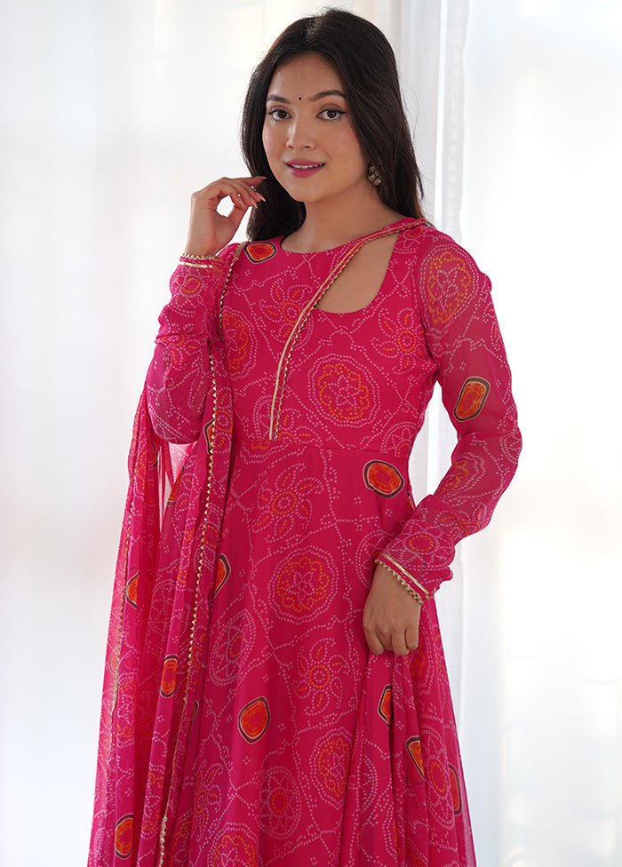 Pink Readymade Pure Silk Anarkali Gown