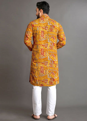 Yellow Cotton Kurta And Pajama Set