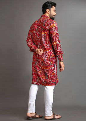 Red Cotton Kurta And Pajama Set