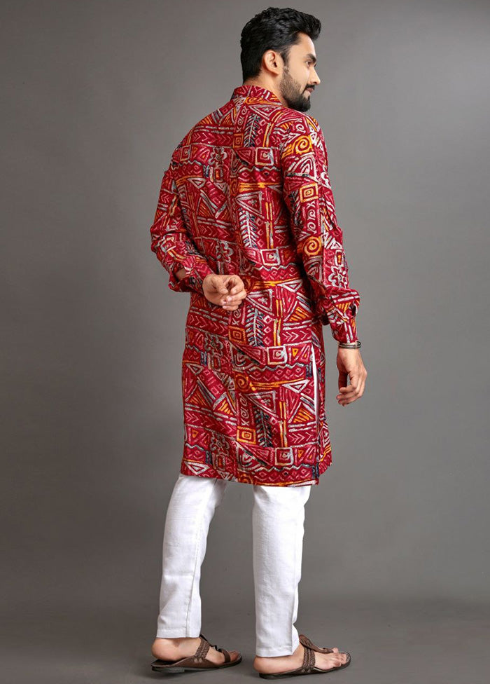 Red Cotton Kurta And Pajama Set