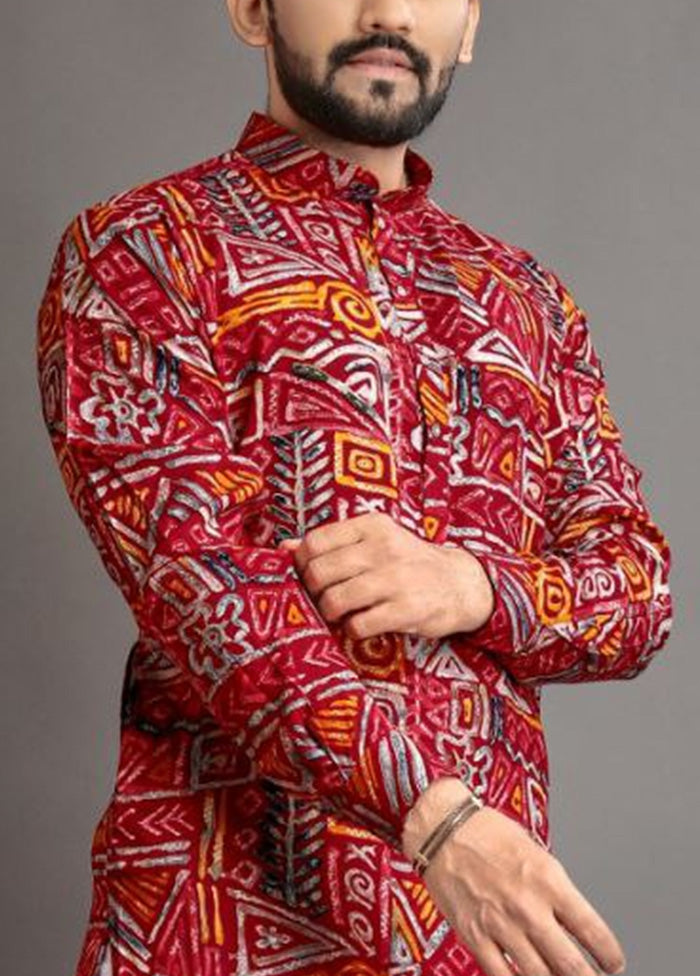 Red Cotton Kurta And Pajama Set