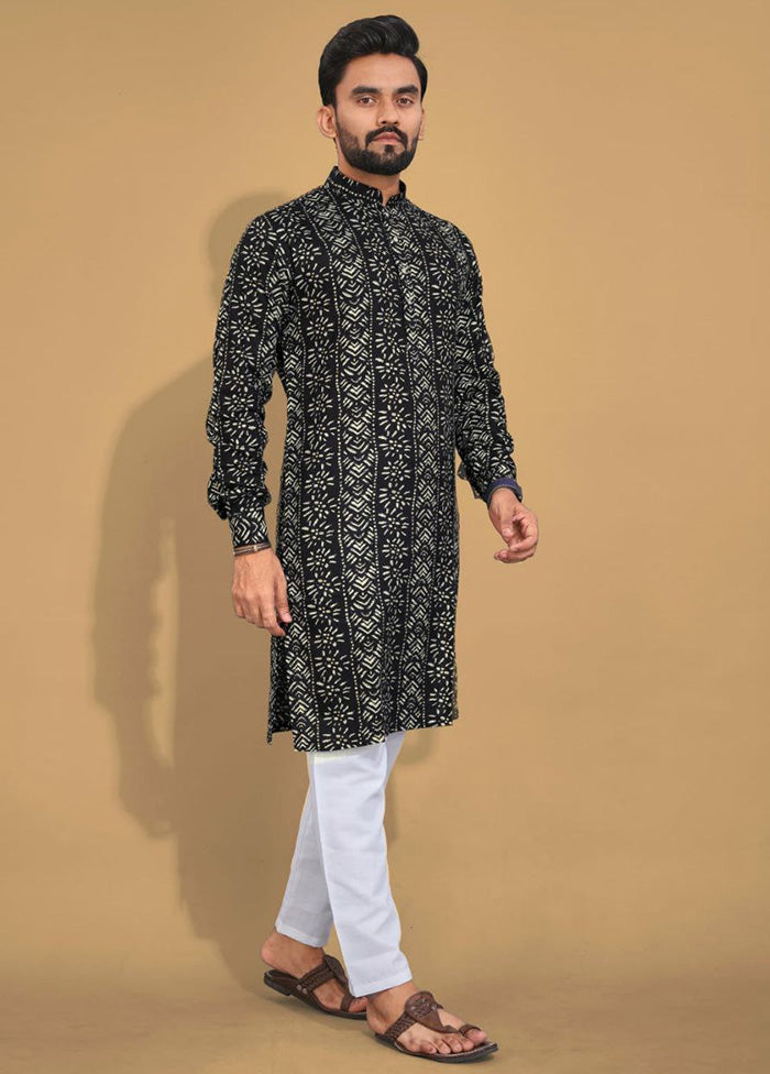 Black Cotton Kurta And Pajama Set