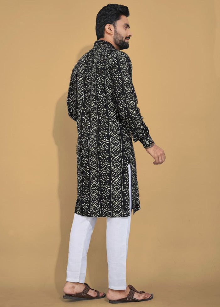 Black Cotton Kurta And Pajama Set