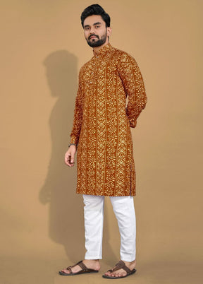 Mustard Cotton Kurta And Pajama Set