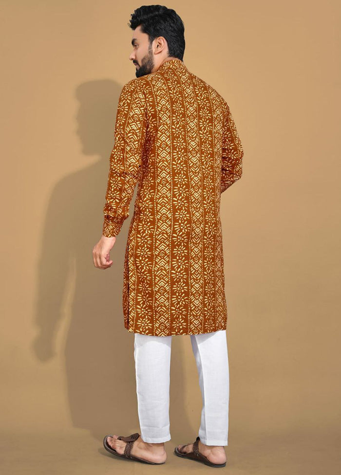 Mustard Cotton Kurta And Pajama Set