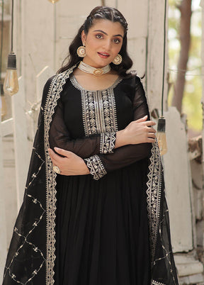 Black Readymade Silk Dupatta Indian Dress