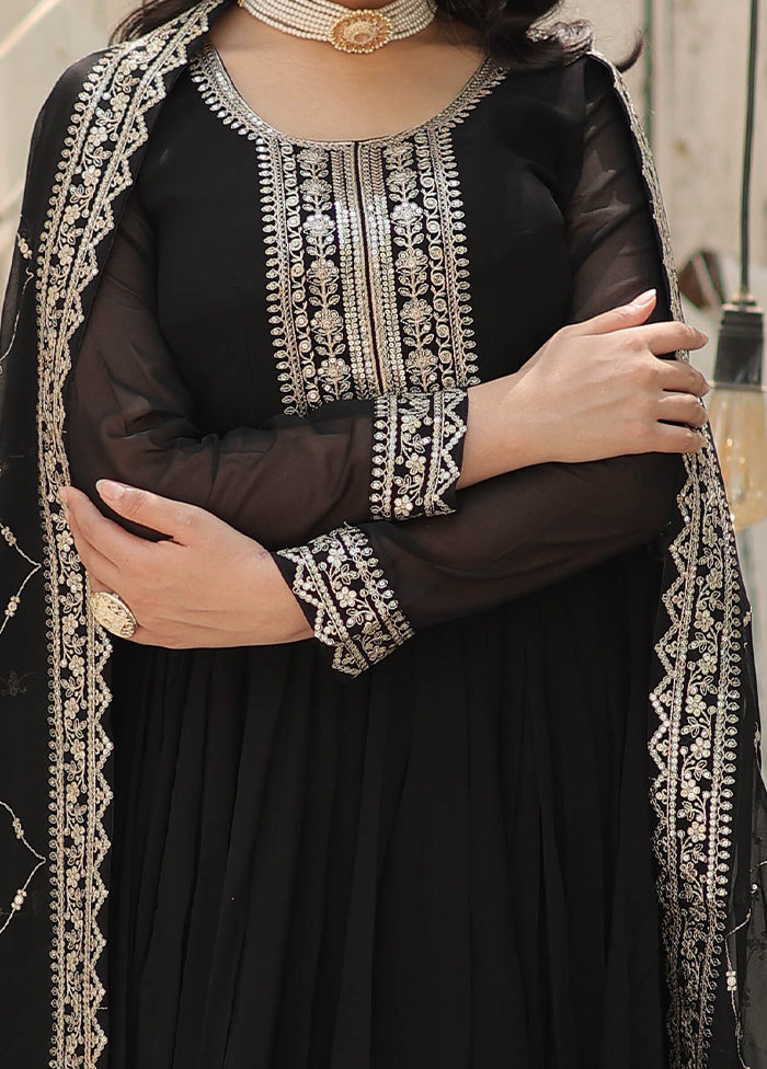 Black Readymade Silk Dupatta Indian Dress