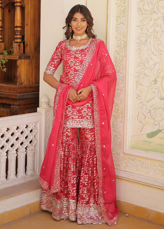 Pink Readymade Viscose Dupatta Indian Dress