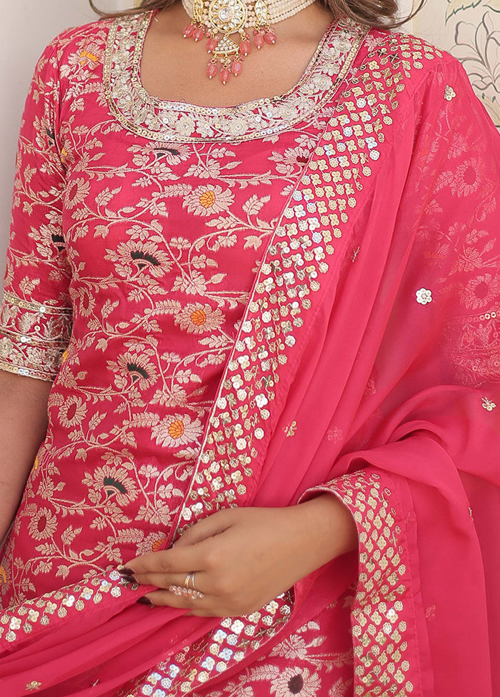 Pink Readymade Viscose Dupatta Indian Dress