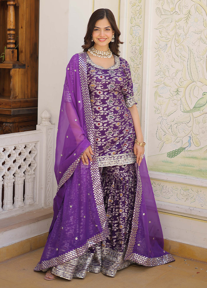 Purple Readymade Viscose Dupatta Indian Dress