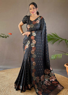 Black Banarasi Silk Saree With Blouse Piece