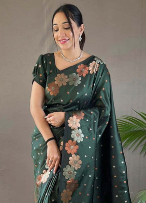 Dark Green Banarasi Silk Saree With Blouse Piece