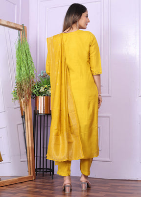 3 Pc Mustard Pure Readymade Viscose Suit Set