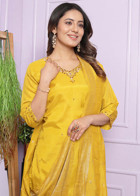 3 Pc Mustard Pure Readymade Viscose Suit Set