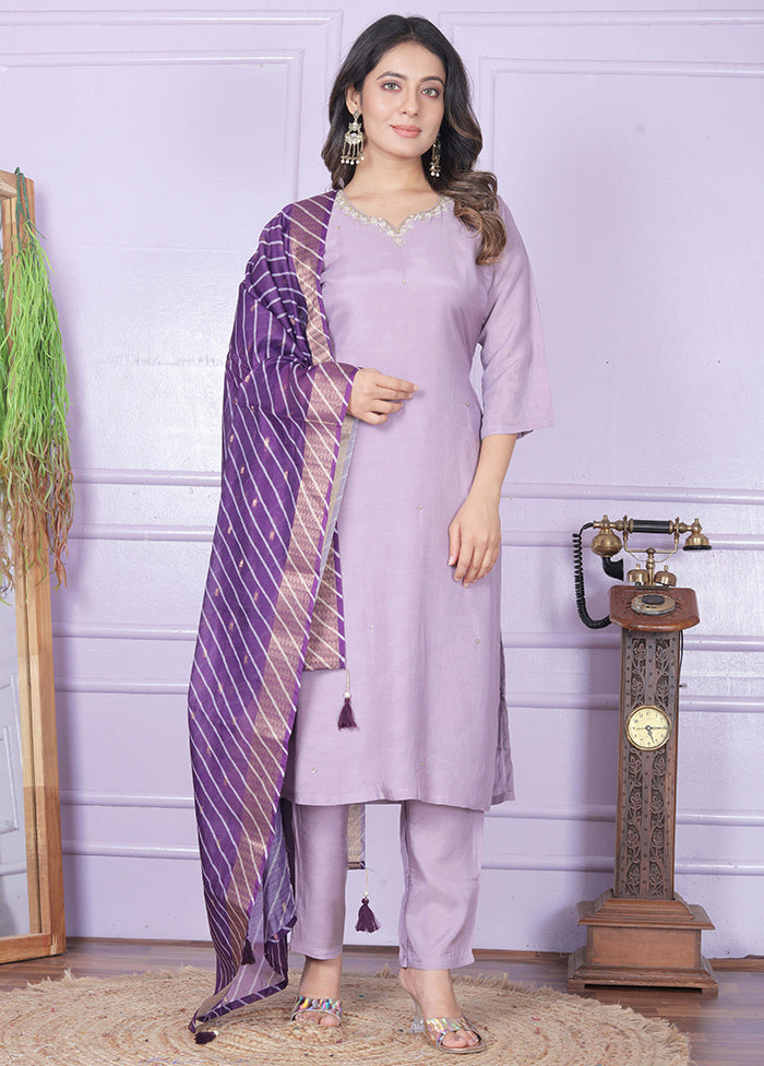 3 Pc Purple Pure Readymade Viscose Suit Set - Indian Silk House Agencies