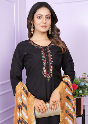 3 Pc Black Readymade Silk Suit Set