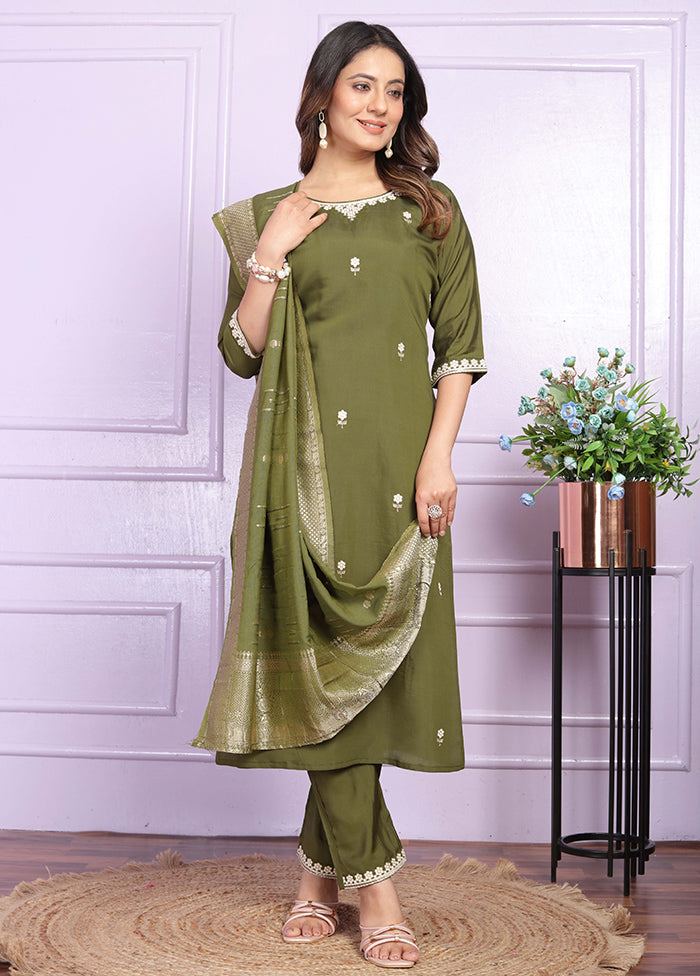 3 Pc Mehendi Readymade Viscose Suit Set - Indian Silk House Agencies