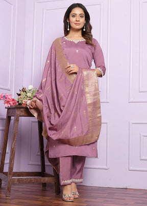 3 Pc Purple Readymade Viscose Suit Set