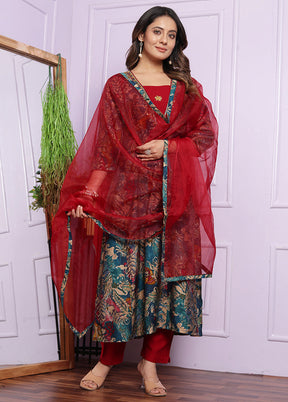 3 Pc Multicolor Readymade Silk Suit Set - Indian Silk House Agencies