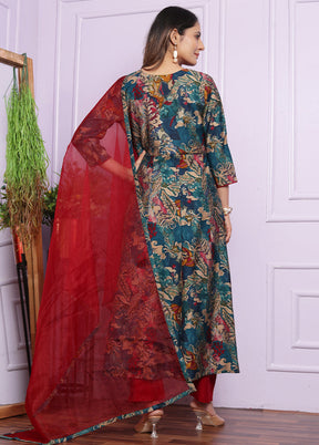 3 Pc Multicolor Readymade Silk Suit Set - Indian Silk House Agencies