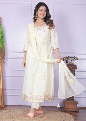 3 Pc White Readymade Cotton Suit Set