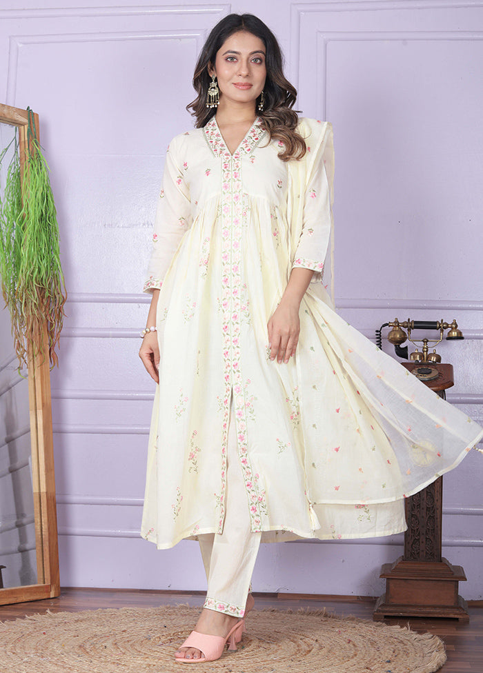 3 Pc White Readymade Cotton Suit Set