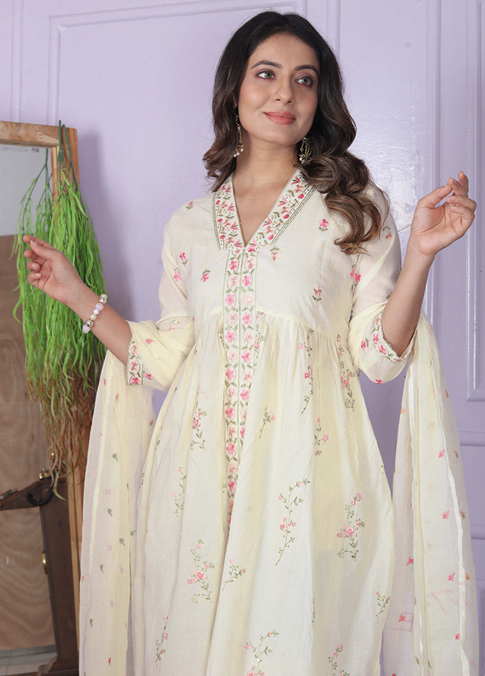 3 Pc White Readymade Cotton Suit Set