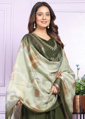 3 Pc Mehendi Green Readymade Viscose Suit Set