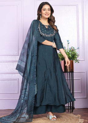 3 Pc Blue Readymade Silk Suit Set