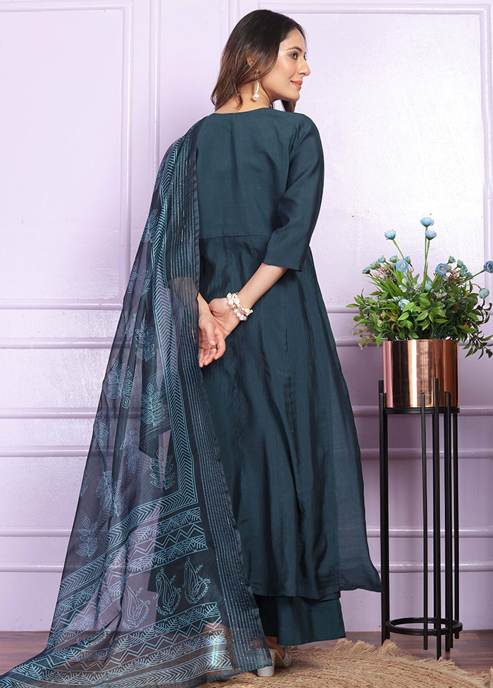 3 Pc Blue Readymade Silk Suit Set